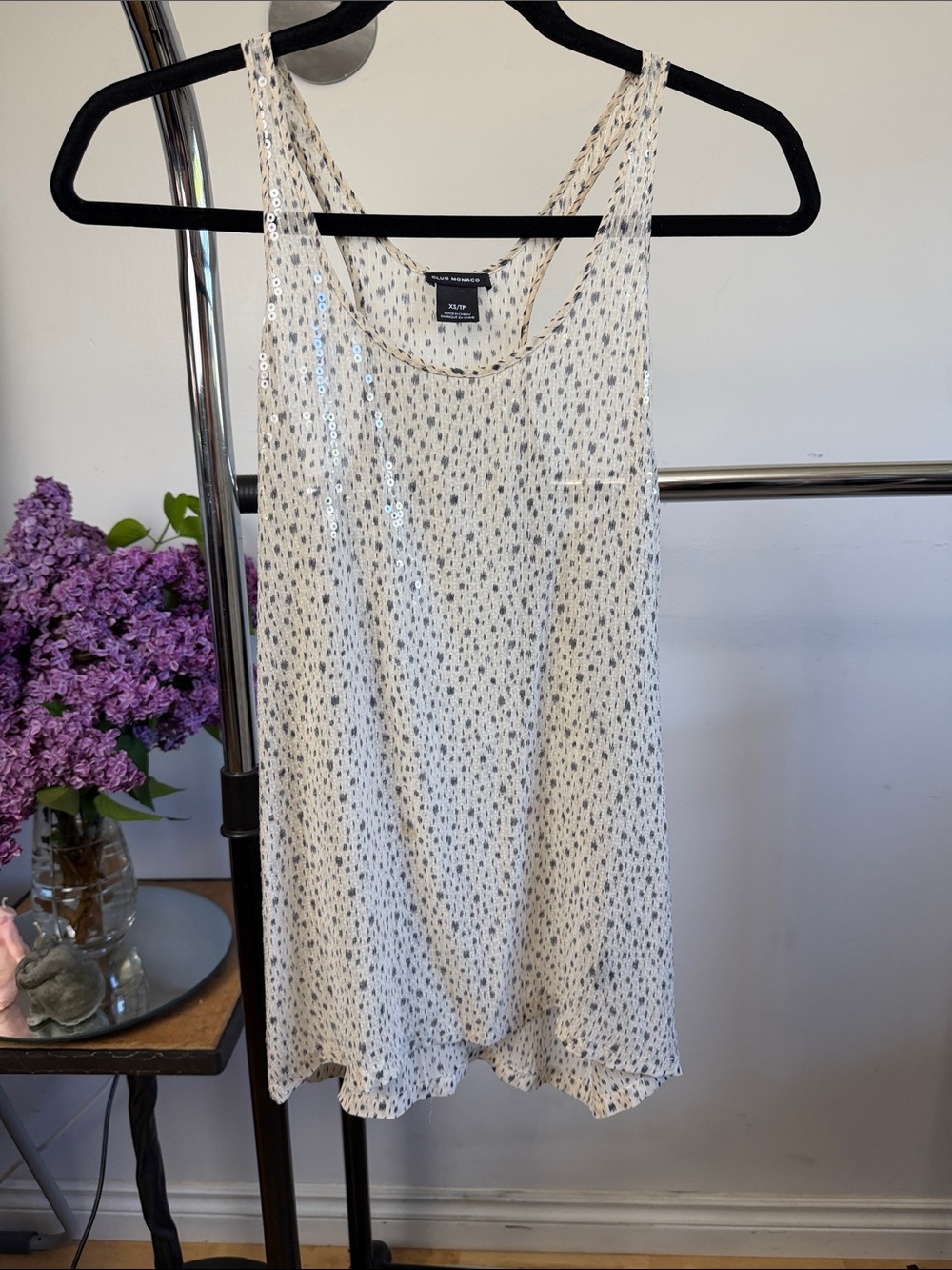 Club Monaco Ivory Sequin Tank 100% silk Tunic